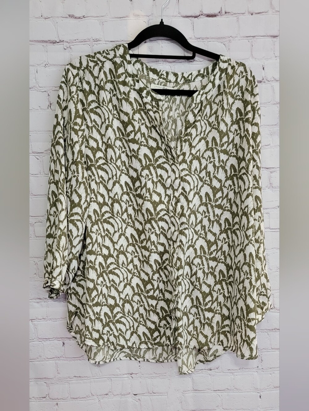 Olive Leaf Print Women’s Blouse - Lightweight Patterned Top XL